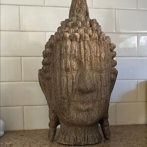 Rustic Brown Buddha Head Sculpture for Home Art